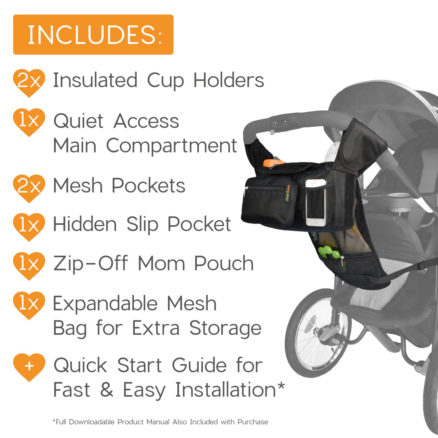 Universal Stroller Organizer Bag: Waterproof & Washable